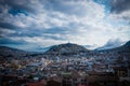 Aerial view of Quito, capital of Ecuador. El Panecillo hill in the middle.