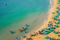 Aerial view of Quy Nhon beach with curved shore line in Binh Dinh province, Vietnam