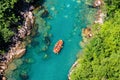 Aerial view of rafting on river Tara, Montenegro, Durmitor