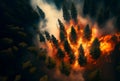 Aerial View of a Raging Forest Fire - Generative AI