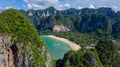 Aerial view Railay East Beach beautiful bay in Krabi province, tropical coast with paradise beach, Thailand Royalty Free Stock Photo