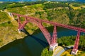 Aerial view of railway arch bridge Garabit Viaduct, Cantal, France