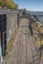 Aerial view of railway line train, in Oporto city Royalty Free Stock Photo