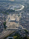 Aerial View : Railway station in a city