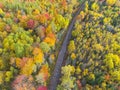 Aerial view of Old Railway Track in Colorful Forest Royalty Free Stock Photo