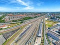 Aerial view of the railways leading to The Hague Central Station