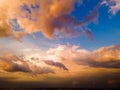 Aerial view on rain clouds at sunset over the city Royalty Free Stock Photo