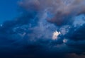 Aerial view on rain clouds at sunset over the city Royalty Free Stock Photo