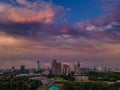 Aerial view on rain clouds at sunset over the city Royalty Free Stock Photo