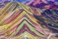 Aerial view of the Rainbow Mountains Montana de Siete Colores in Peru with Vinicunca in the center Royalty Free Stock Photo