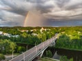 Aerial view of a rainbow over Zirmunai Bridge across Neris River, connecting Zirmunai and Antakalnis districts of Vilnius, Royalty Free Stock Photo