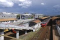 Aerial view of Ramenskoye railway station and Ramenskoye bus station in Moscow region of Russia. Royalty Free Stock Photo