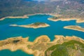 Aerial view of a Ramsko Lake, small islands, and peninsulas in Bosnia and Herzegovina