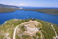 An aerial view of Rasa bay from viewpoint Stari Rakalj, Istria, Croatia