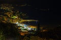 Aerial view of Recco by night, Ligurian riviera, Genoa province, Italy Royalty Free Stock Photo