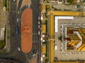 An aerial view of Red Giant Swing and Suthat Thepwararam Temple at sunset scene