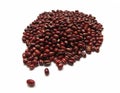 Aerial view of Red kidney beans, Raw legumes. Heap of bulk azuki beans on white background. Close up of red beans or bean sprouts