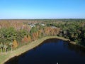 Aerial view of red leaf and winter tree Royalty Free Stock Photo