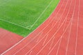 Aerial view a red outdoor running track in stadium Royalty Free Stock Photo