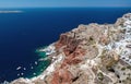 Aerial view on red rocks and small port under them at Santorini island, Greece Royalty Free Stock Photo