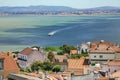 Aerial view of the red roofs of Alfama the historic area of Lisbon on the coast of the Atlantic Ocean. Royalty Free Stock Photo