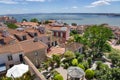 Aerial view of the red roofs of Alfama the historic area of Lisbon on the coast of the Atlantic Ocean. Royalty Free Stock Photo