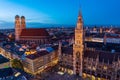 Aerial view of red roofs in old city at night, Munich, Germany Royalty Free Stock Photo