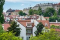 Aerial view of the red rooftops at the Lesser Town Mala Strana district in Prague, Czech