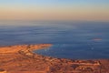 Aerial view on Red sea, Arabian desert and touristic resort near Hurghada, Egypt. View from airplane Royalty Free Stock Photo