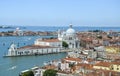 Aerial view of the red tiled roofs, Mediterranean Sea and Basilica Santa Maria della Salute in Venice, Italy Royalty Free Stock Photo