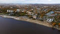 Aerial, Red and Yellow Trees, City, River, Autumn Royalty Free Stock Photo