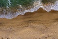 Aerial view of a remote sandy beach and sea waves Royalty Free Stock Photo