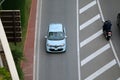 Aerial View Of A Renault Twingo III Powder Blue Car Driving On The Boulevard Du Larvotto In Monaco Royalty Free Stock Photo