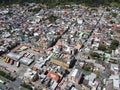 Aerial view of residential buildings and roads in Banos, Ecuador Royalty Free Stock Photo