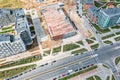 Aerial view of residential district. multilevel parking garage under construction Royalty Free Stock Photo