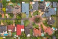 Aerial view of residential houses on a cul-de-sac, Sydney, Australia