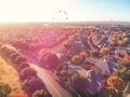 Aerial view residential neighborhood with public park pathway and colorful trees near Dallas Royalty Free Stock Photo