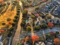 Aerial view residential neighborhood with public park pathway and colorful trees near Dallas Royalty Free Stock Photo