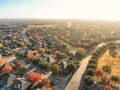 Aerial view residential neighborhood with public park pathway and colorful trees near Dallas Royalty Free Stock Photo