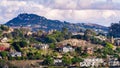 Aerial view of residential neighborhood with scattered houses build on hill slopes, Mill Valley, North San Francisco Bay Area,