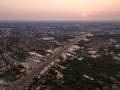 Aerial view of residential neighborhood. Urban housing development from above. Top view. Real estate in Bangkok city at sunset, Royalty Free Stock Photo