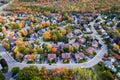 Aerial View of Residential Neighbourhood in Montreal During Autumn Season, Quebec, Canada