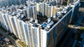 Aerial view of residential skyscrapers in the new expanding city district. Motion. Housing development and