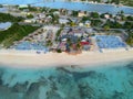 Aerial view of the resorts along the shore with private white beaches near Grand Turk, Turks & Caicos