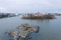 Aerial view of restaurant saaristo on Luoto island, in the city of Helsinki, in Helsingfors, Uusimaa, Finland Royalty Free Stock Photo