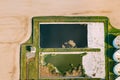 Aerial View Of Retention Basins, Wet Pond, Wet Detention Basin Or Stormwater Management Pond Near Biogas Bio-gas Plant