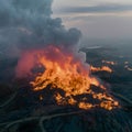 Aerial view reveals environmental crisis amidst landfill inferno