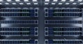 Overhead View of Data Center Servers in Rows Under Bright Lights System Racks Hosting Cloud Computing Infrastructure Royalty Free Stock Photo