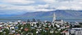 Aerial view of Reykjavik, Iceland with HallgrÃÂ­mskirkja Church