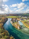 Aerial view of the Rheinau Abbey Islet on Rhine river Royalty Free Stock Photo